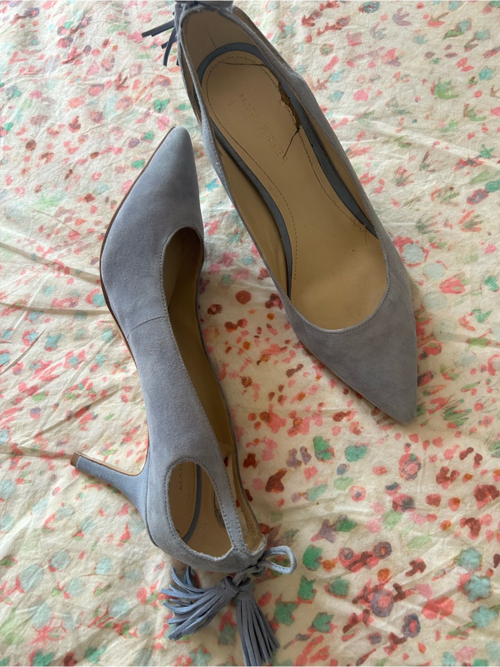 Blue Suede Heels with Tassel